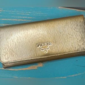 Gold Prada Continental Wallet